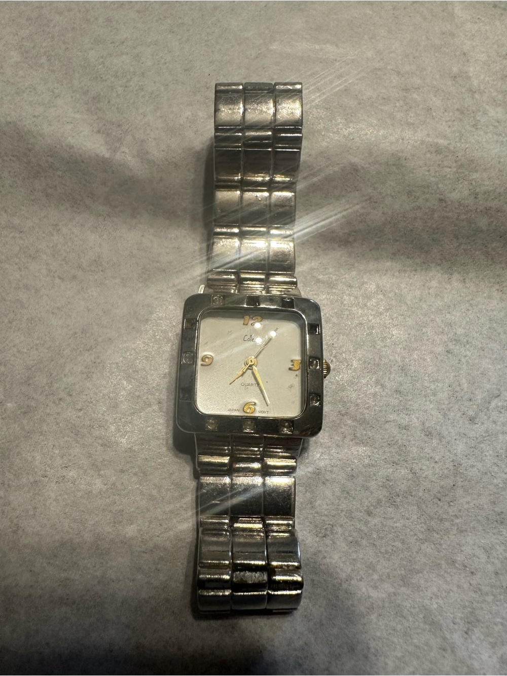 Collezio Silver-Tone Square Quartz Watch | Crystal Accent Bezel | Japan Movement